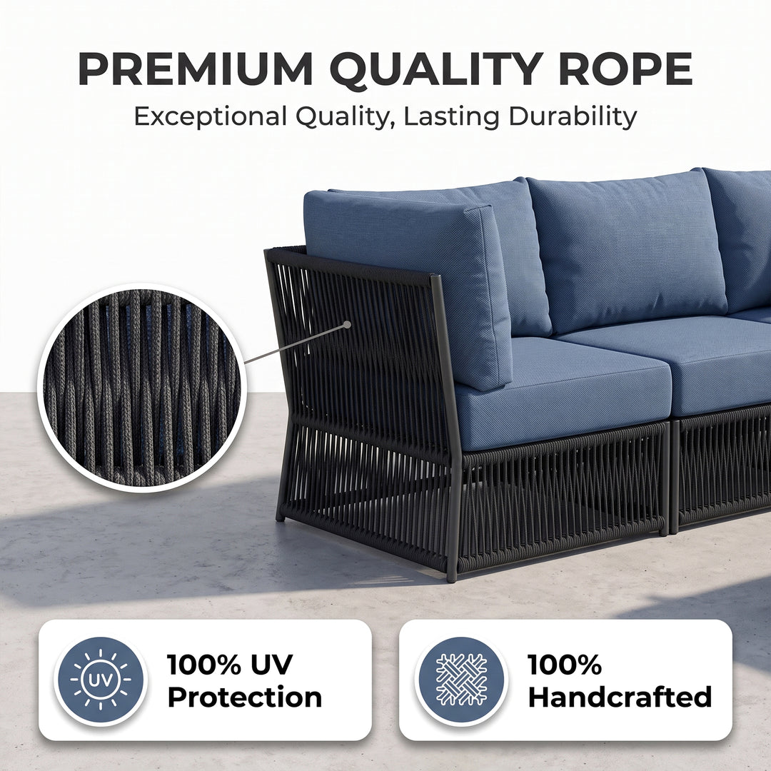 Griselda Outdoor Sofa Set 9 Seater, 1 Ottoman and 1 Center Table Set Braided & Rope