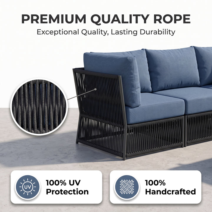 Griselda Outdoor Sofa Set 9 Seater, 1 Ottoman and 1 Center Table Set Braided & Rope