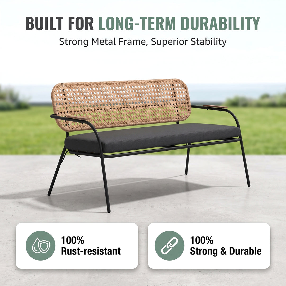 Meta Outdoor Garden Balcony Sofa Set 2 Seater , 2 Single seater , 1 side table and 1 Center Table  Set (Honey + Grey)