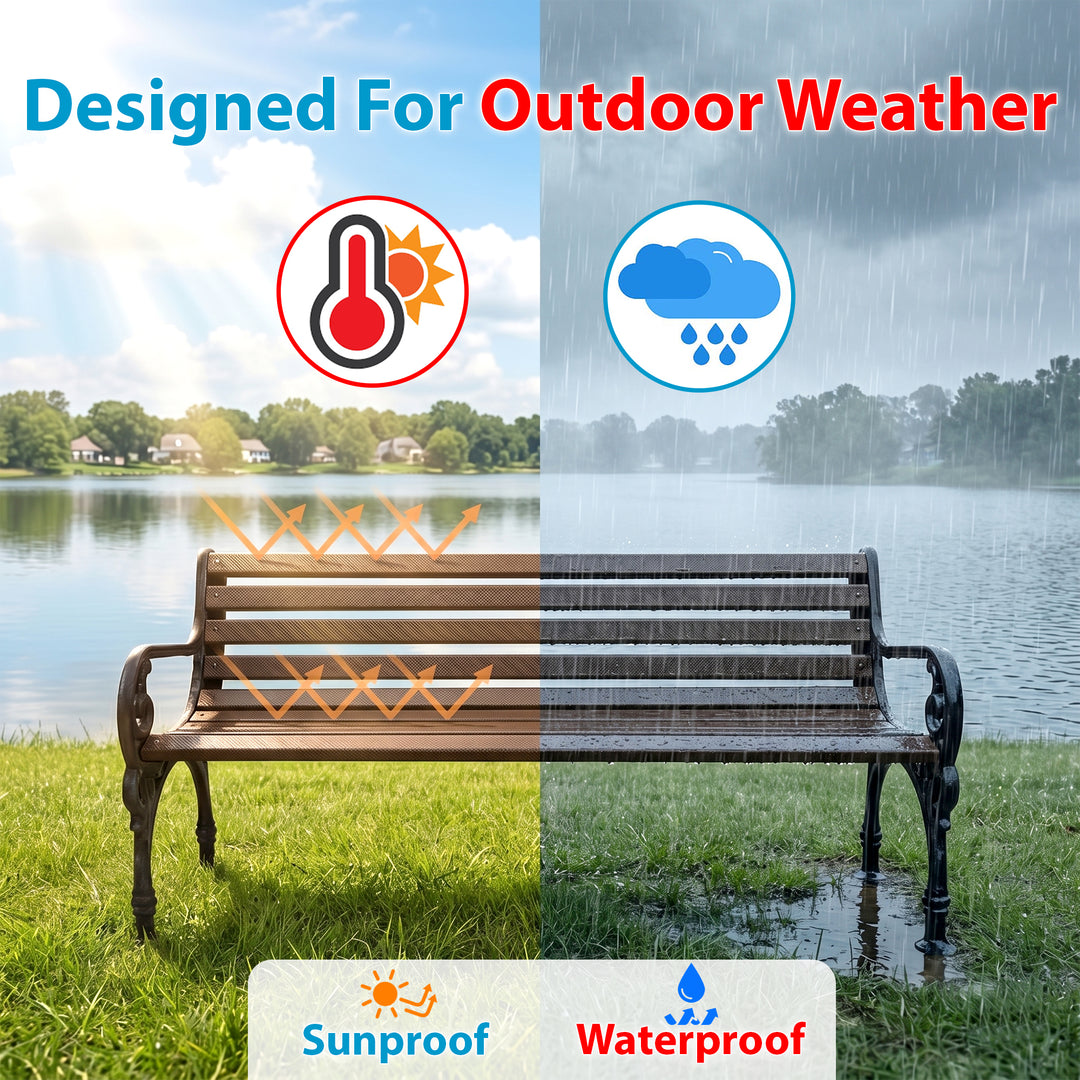 Ruben Cast Iron 3 Seater Garden Bench for Outdoor Park - (Brown)