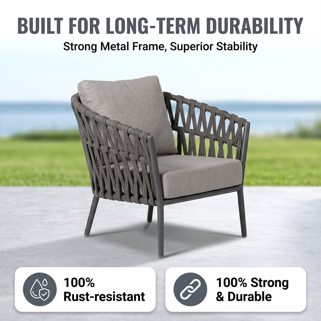 Legion Outdoor Sofa Set 2 Seater , 2 Single seater and 2 Center Table Set (Dark Grey) Braided & Rope