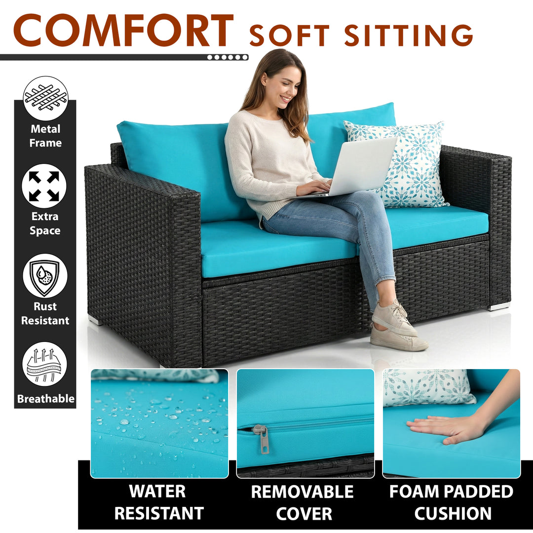 Carcamo Outdoor Sofa Set 2 Seater, 2 Single seater and 1 Center Table (Blue)