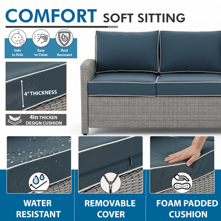 Estio  Outdoor Patio Sofa Set 6 Seater and 1 Table With 1 Ottoman (Grey)