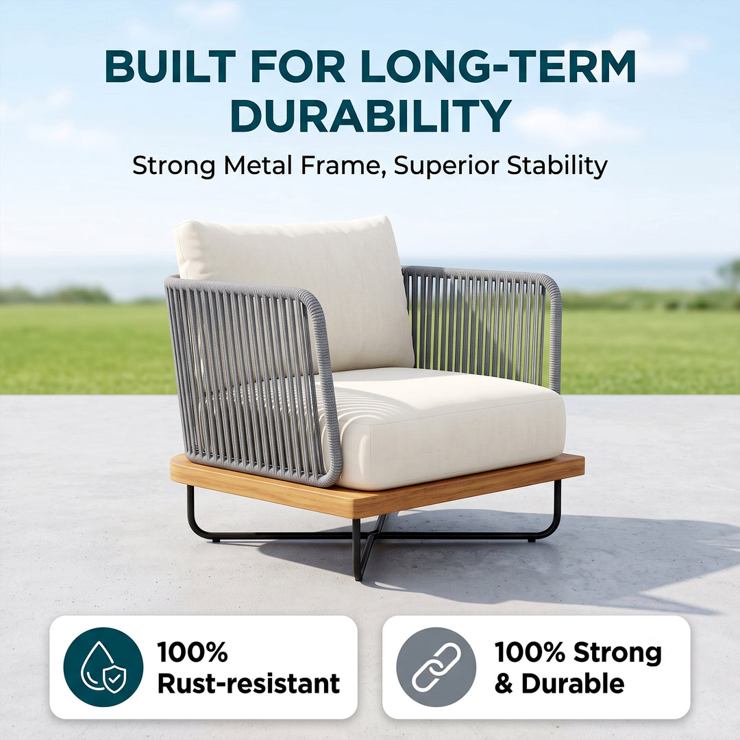 Logema Outdoor Garden Balcony Sofa Set 2 Seater,4 Single Seater With 1 Table Set, Braid & Rope (Grey)
