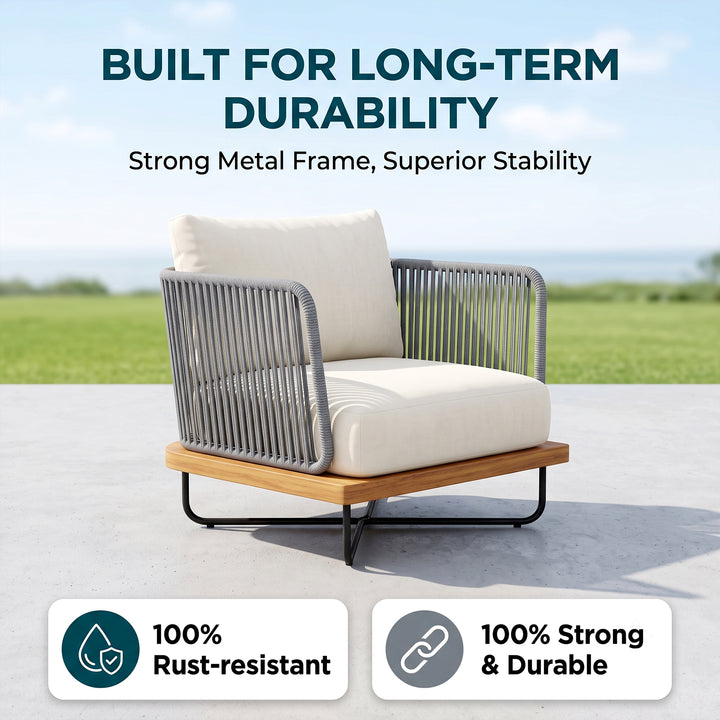 Logema Outdoor Garden Balcony Sofa Set 2 Seater,4 Single Seater With 1 Table Set, Braid & Rope (Grey)
