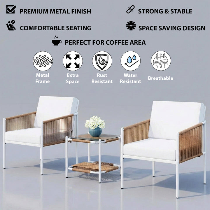 Oreva Outdoor Patio Seating Set 2 Chairs and 1 Table Set (Beige) Braided & Rope
