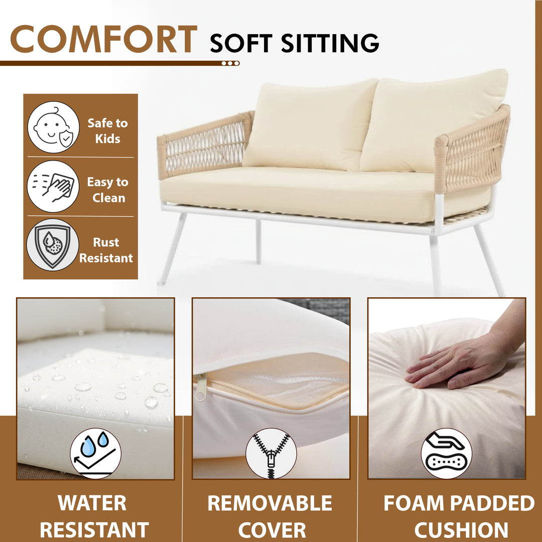 Frias Outdoor Sofa Set 2 Seater, 2 Single seater and 1 Center Table Braided & Rope