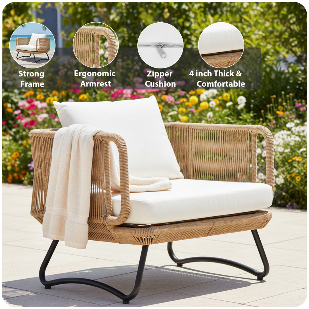 Kuub Outdoor Sofa Set 3 Seater, 2 Single seater,2 Ottoman(Tan)