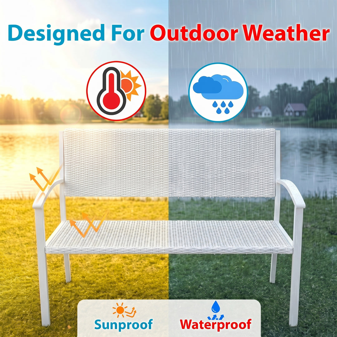 Bolton Wicker 2 Seater Garden Bench for Indoor & Outdoor Park - (White)