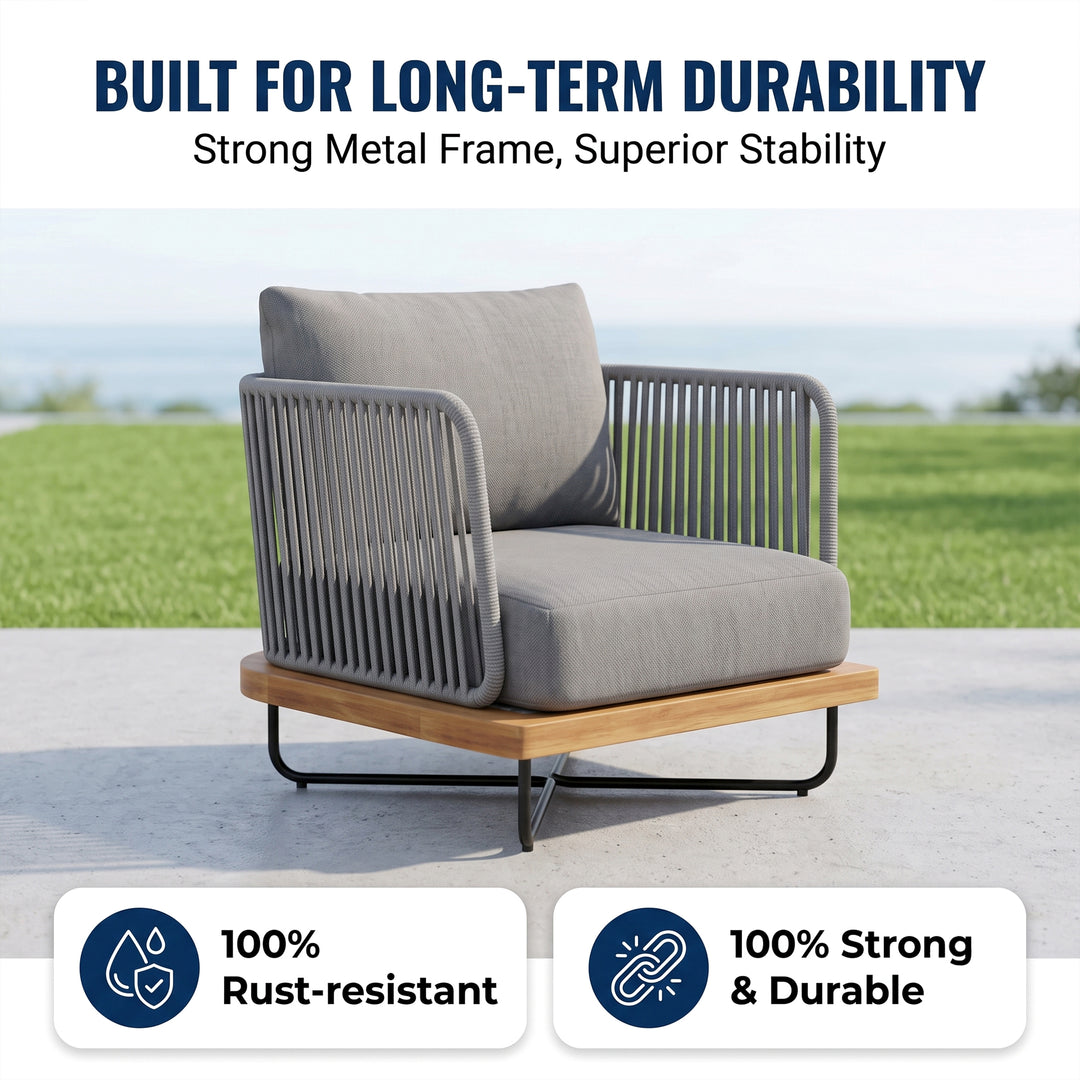Eros Outdoor Garden Balcony Sofa Set 2 Seater , 2 Single Seater 1 Center Table Set Braided and Rope (Grey)