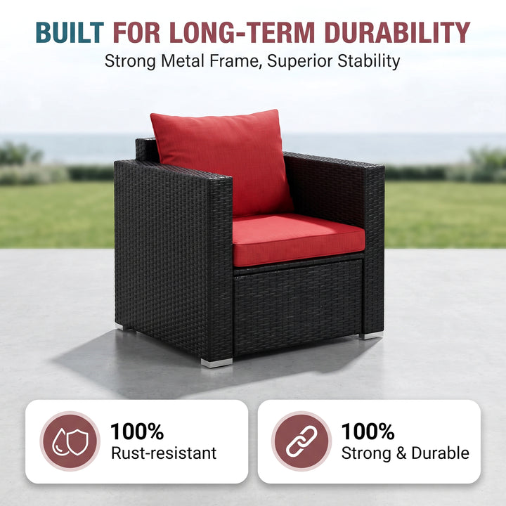 Monaldo Outdoor Sofa Set 2 Single seater and 1 Center Table (Black + Red)