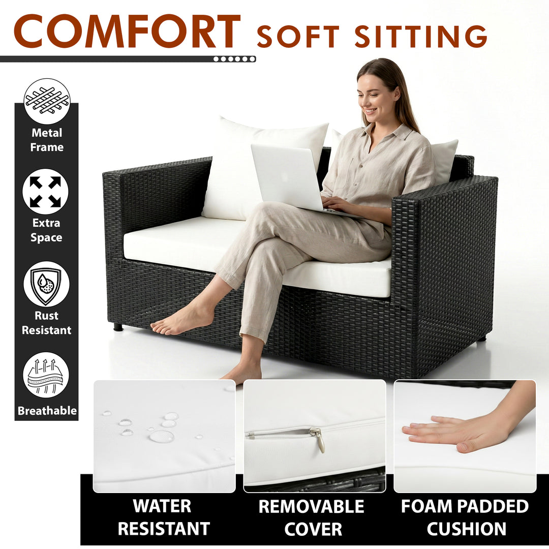 Calmo Outdoor Sofa Set 2 Seater , 2 Single seater and 1 Center Table Set (Black)