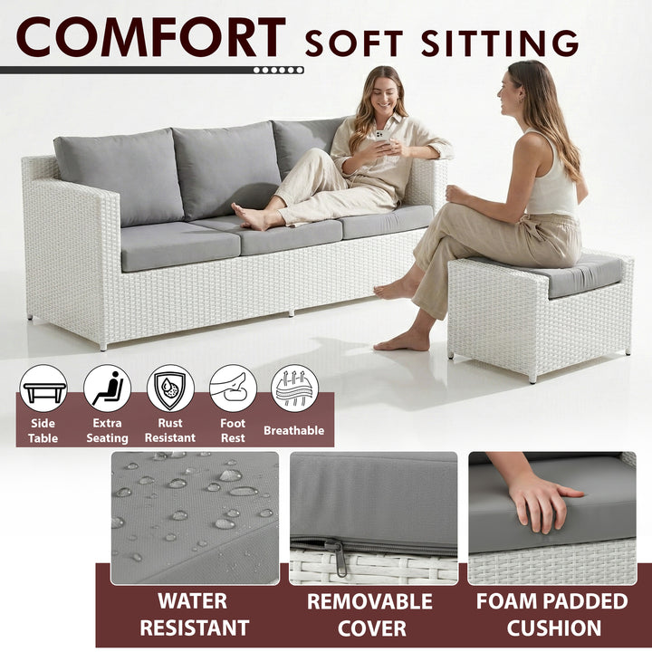 Nicholas Outdoor Sofa Set 3 Seater , 2 Single seater With Ottoman and 1 Center Table Set (White)