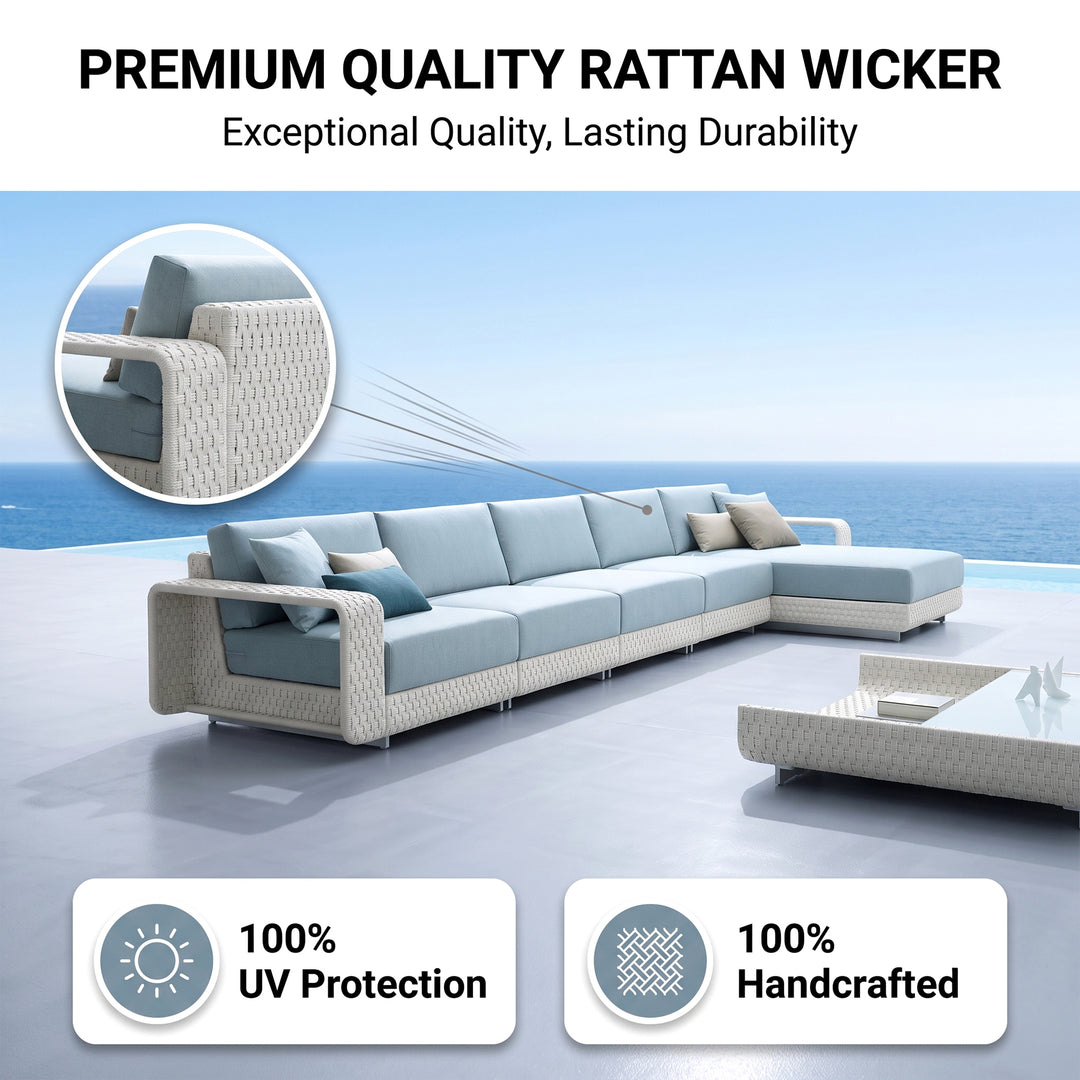Aris Outdoor Garden Balcony Sofa Set 5 Seater ,1 Center Table With 1 Ottoman Set (White)