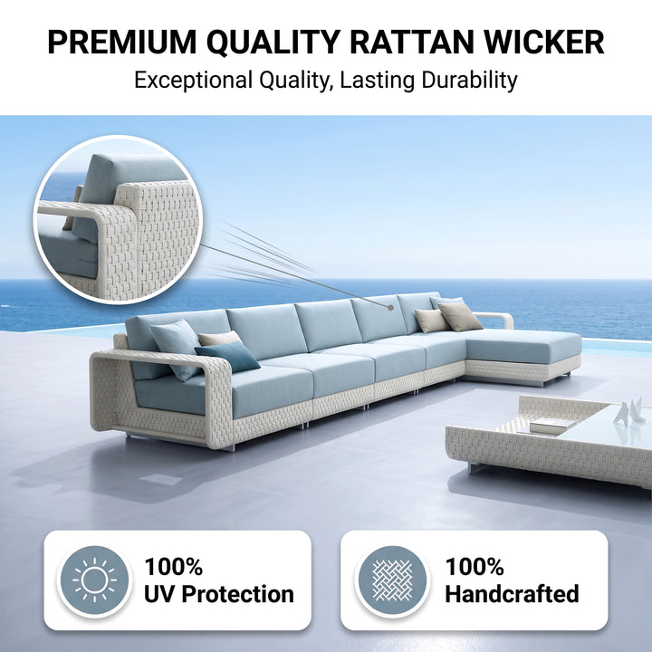 Aris Outdoor Garden Balcony Sofa Set 5 Seater ,1 Center Table With 1 Ottoman Set (White)