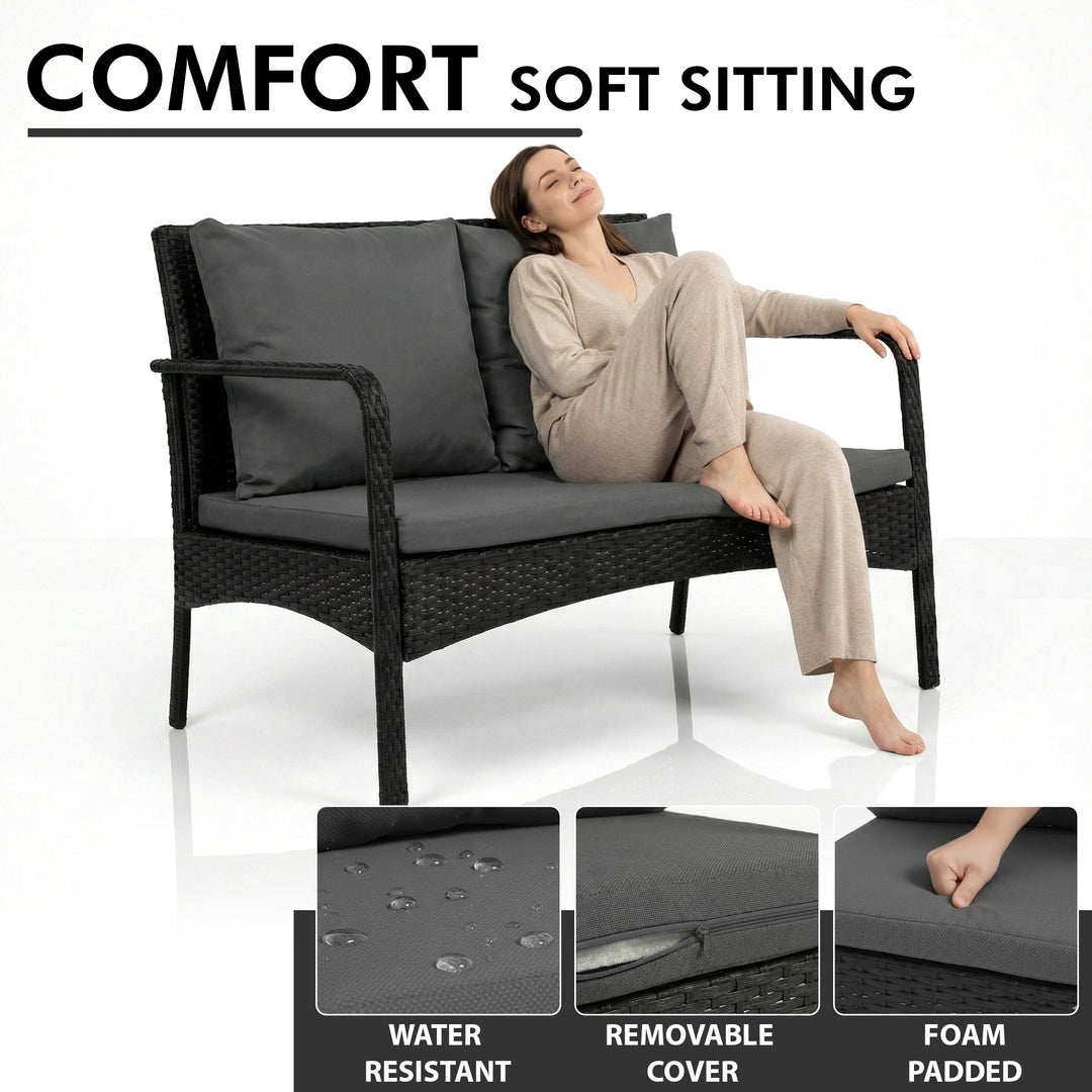 Feya Outdoor Sofa Set 2 Seater, 2 Single seater and 1 Center Table Set (Black)