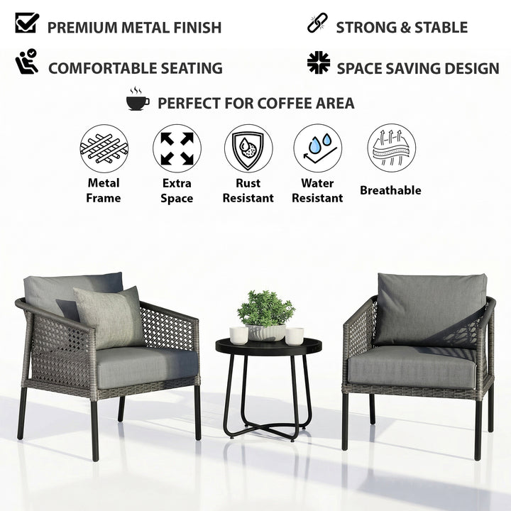 Morton Outdoor Patio Seating Set 2 Chairs and 1 Table Set (Dark Grey)