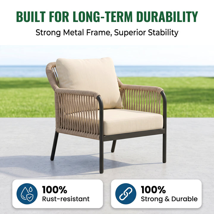 Jisax Outdoor Garden Balcony Sofa Set 3 Seater,2 Single seater and 2 Center Table Set (Beige) Braided and Rope