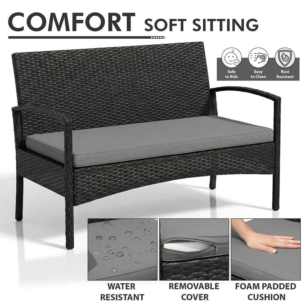Gaetano Outdoor Sofa Set 2 Seater , 2 Single seater and 1 Center Table (Black)