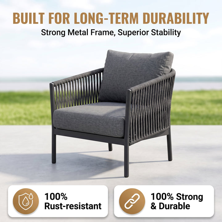 Luxo Outdoor Garden Balcony Sofa Set 3 Seater and 2 Single Seater With 1 Center Table Set, Braid & Rope