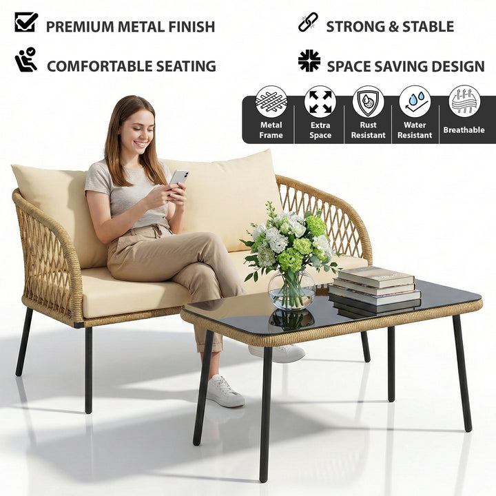 Kanto Outdoor Garden Balcony Sofa Set 2 Seater , 2 Single Seater 1 Center Table Braided and Rope