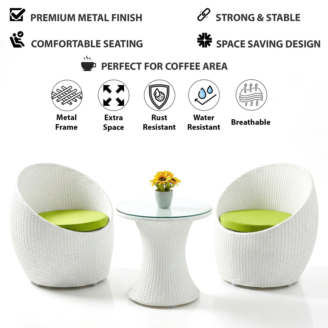 Vaaka Outdoor Patio Seating Set 2 Chairs and 1 Table Set (White)