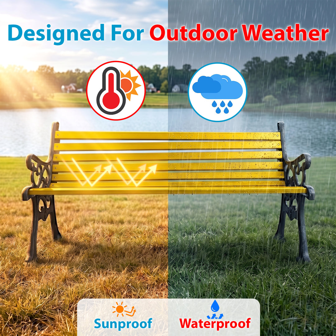 Strive Cast Iron 3 Seater Garden Bench for Outdoor Park - (Black + Yellow)