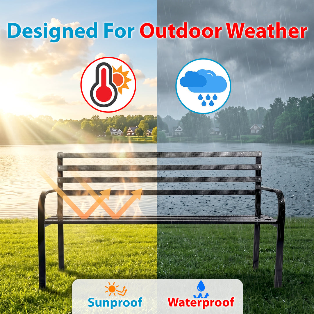 Faam Metal 3 Seater Garden Bench for Outdoor Park - (Black)