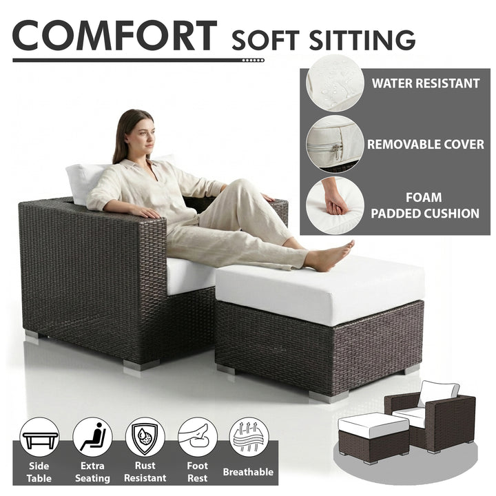 Balia Outdoor Sofa Set  2 Single seater with 2 ottoman and 1 Center Table (Brown)