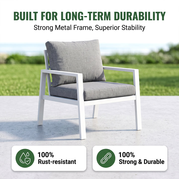 Dona Outdoor Sofa Set 2 Seater, 2 Single seater and 1 Center Table (White + Grey)