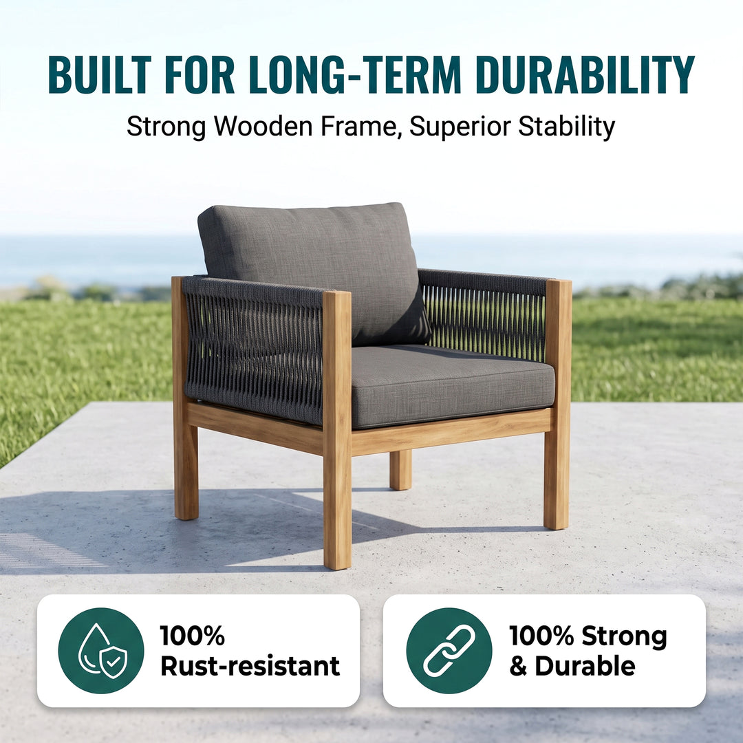 Loom Outdoor Garden Balcony Sofa Set 2 Seater , 2 Single Seater 1 Center Table Set (Grey) Braided and Rope