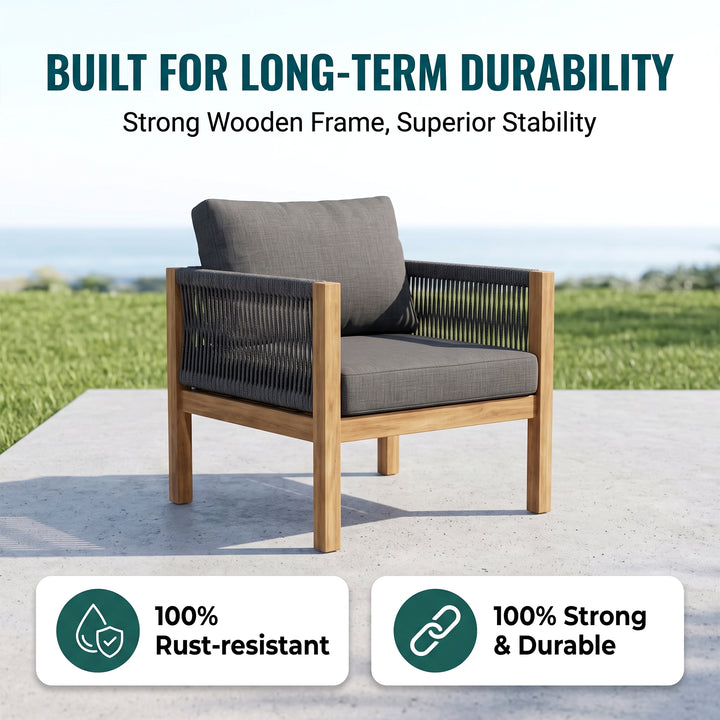 Loom Outdoor Garden Balcony Sofa Set 2 Seater , 2 Single Seater 1 Center Table Set (Grey) Braided and Rope