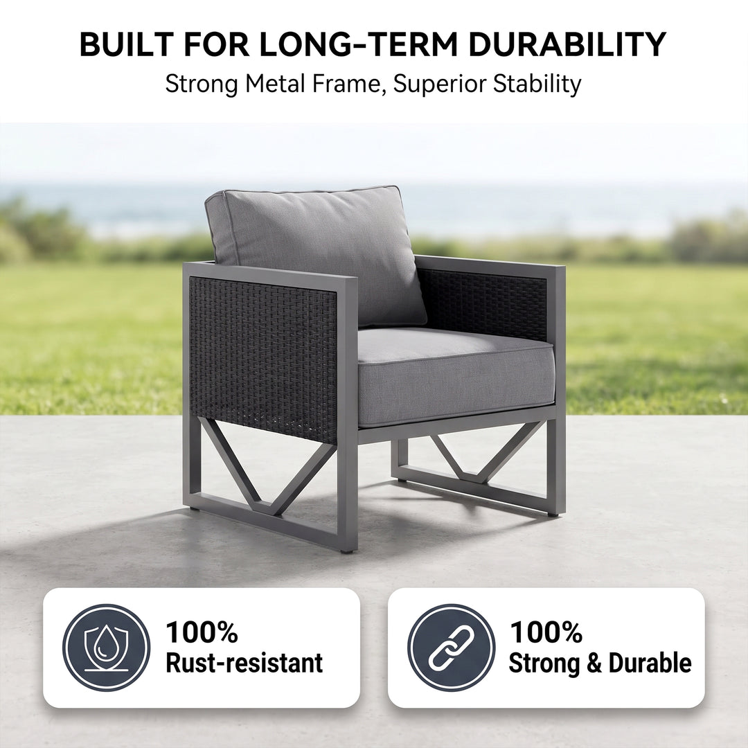 Myriad Outdoor Sofa Set 3 Seater , 2 Single seater and 1 Center Table Set (Black + Grey)
