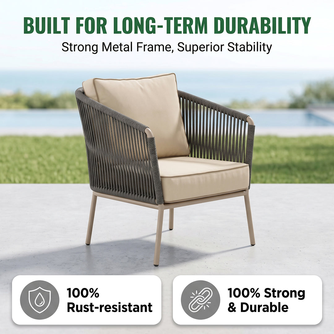 Ciro Outdoor Sofa Set 2 Seater , 2 Single seater and 1 Center Table (Dark Grey + Beige) Braided & Rope