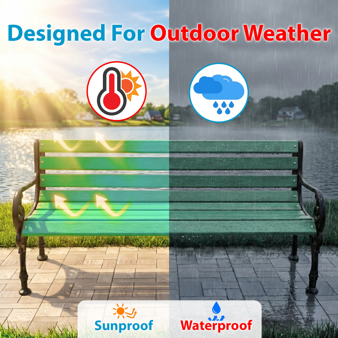 Brin Cast Iron 3 Seater FRP Garden Bench for Outdoor Park - (Black + Green)