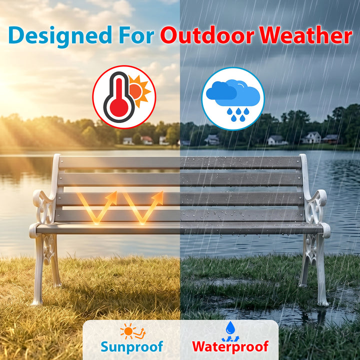 Eira Cast Iron 3 Seater FRP Garden Bench for Outdoor Park - (White + Grey)