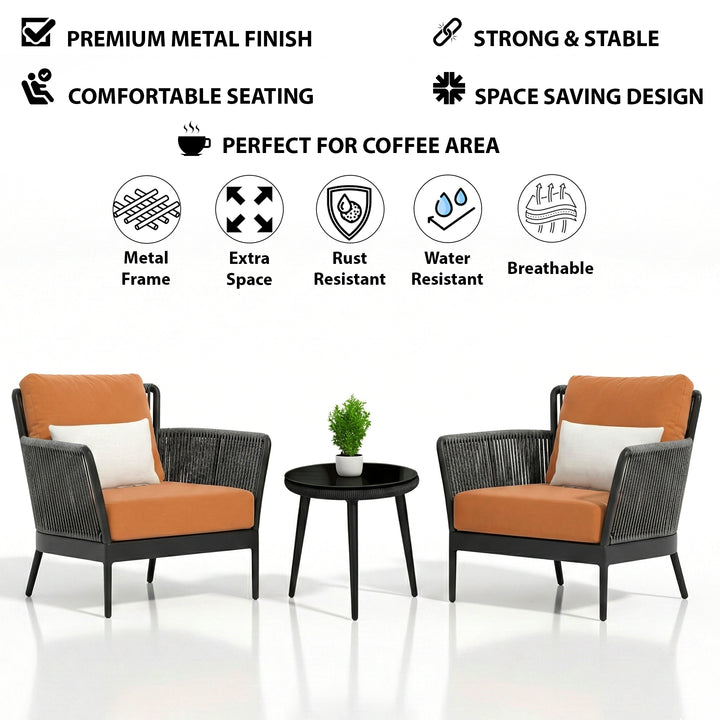 Tito Outdoor Patio Seating Set 2 Chairs and 1 Table Set (Grey) Braided & Rope