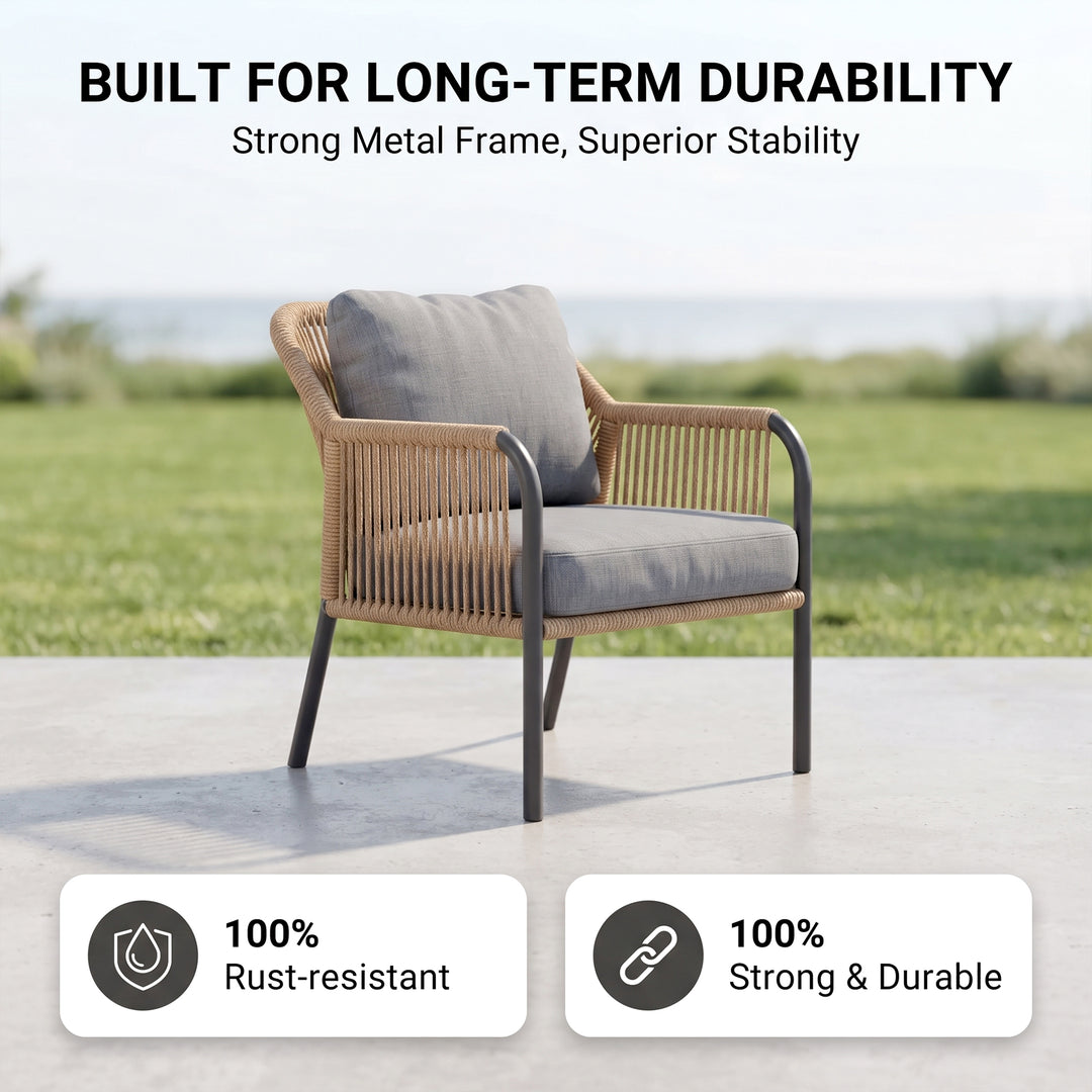 Morvos Outdoor Garden Balcony Sofa Set 2 Seater,2 Single seater and 2 Center Table Set (Beige)