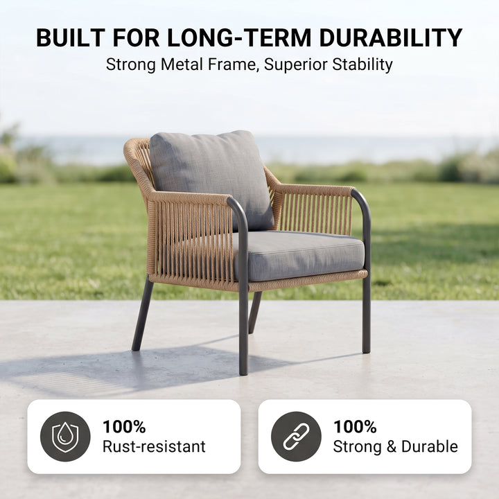 Morvos Outdoor Garden Balcony Sofa Set 2 Seater,2 Single seater and 2 Center Table Set (Beige)