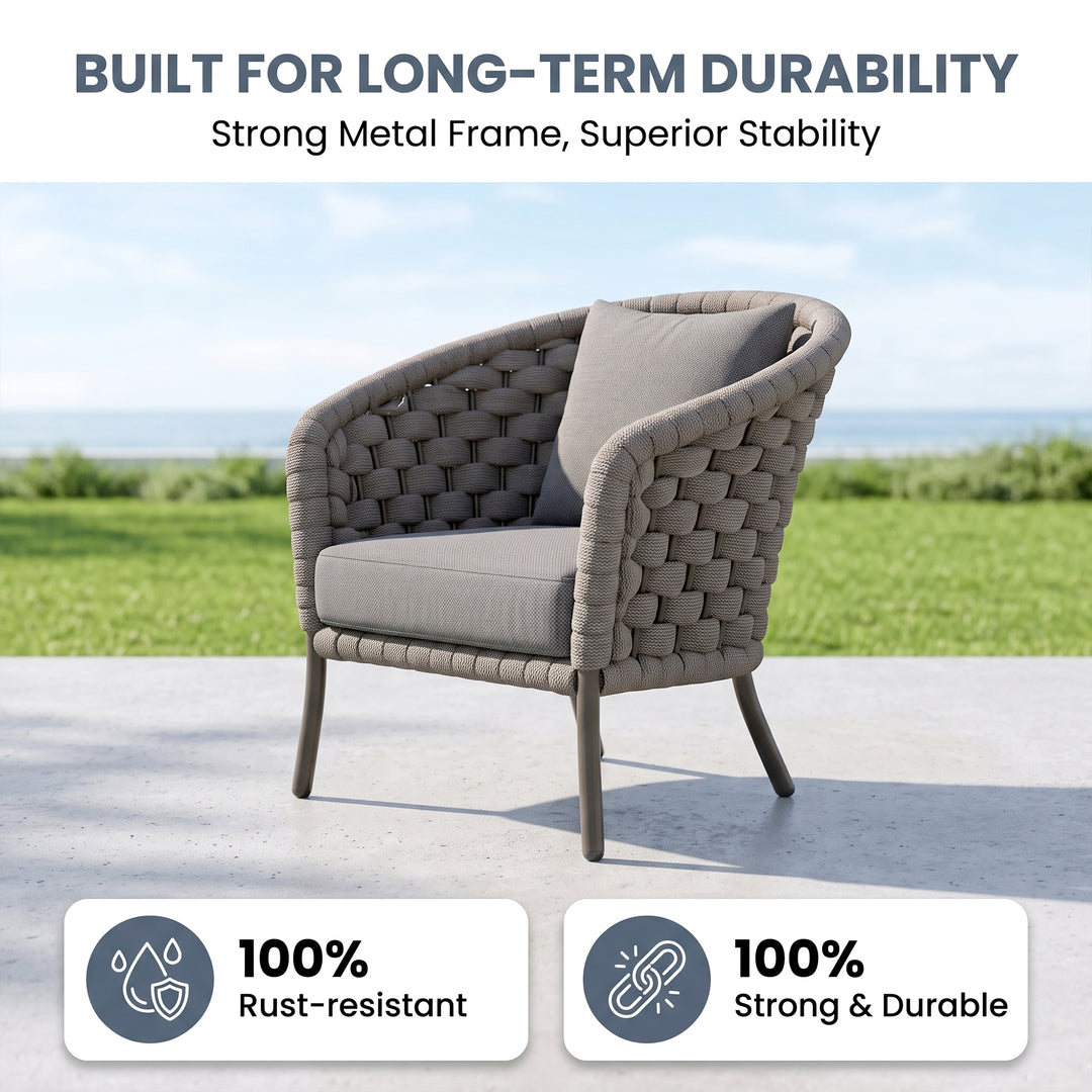 Aero Outdoor Garden Balcony Sofa Set 2 Seater , 2 Single Seater 1 Center Table Set (Grey) Braided and Rope