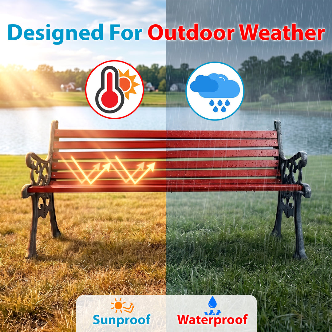 Rely Cast Iron 3 Seater Garden Bench for Outdoor Park - (Black + Red)