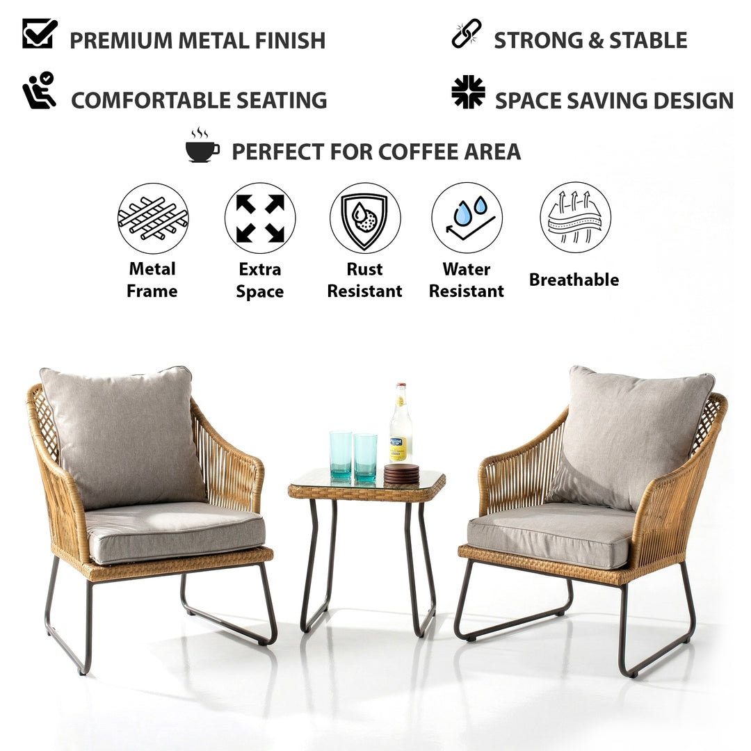 Minto Outdoor Patio Seating Set 2 Chairs and 1 table Set (Tan)