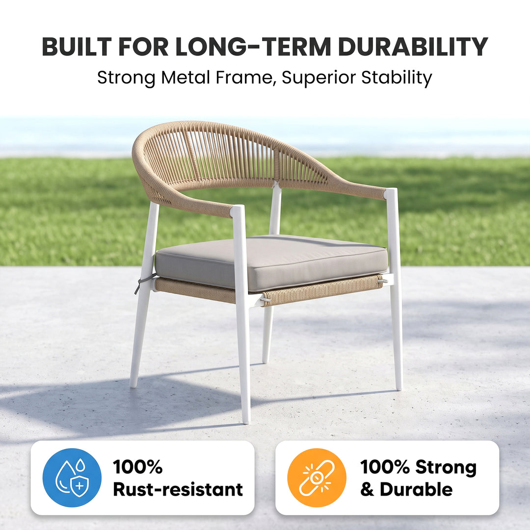 Marianela Outdoor Sofa Set 2 Seater, 2 Single seater and 1 Center Table Set (White) Braided & Rope