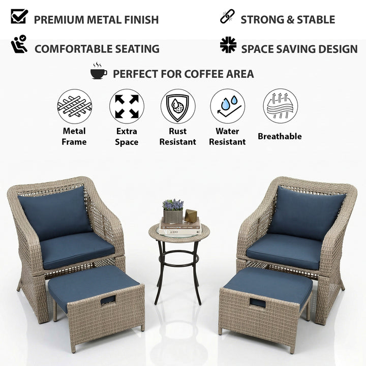Chou OUTDOOR PATIO SEATING SET 2 CHAIRS 2 OTTOMAN AND TABLE SET (BROWN)
