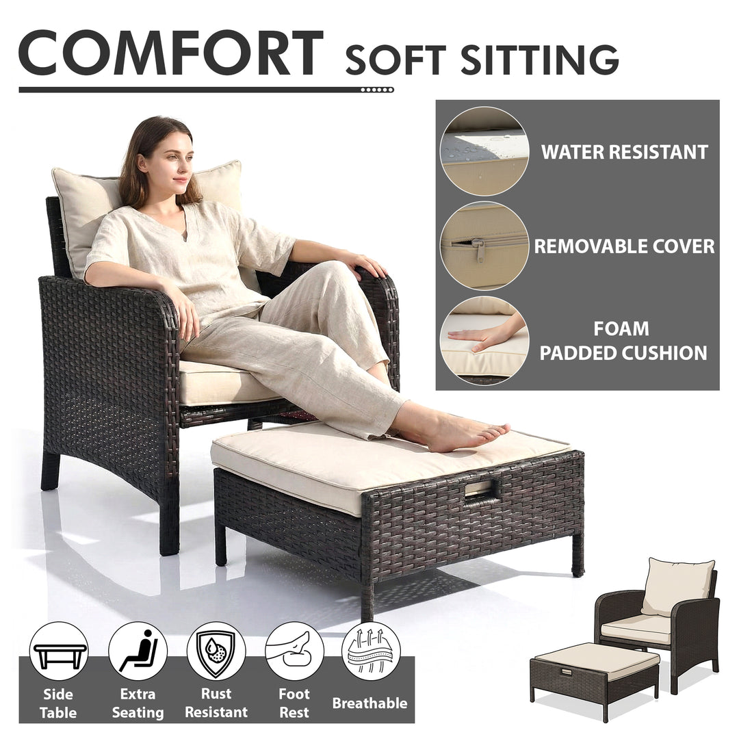 Masami Outdoor Sofa Set  2 Single seater with 2 ottoman and 1 Center Table (Black)