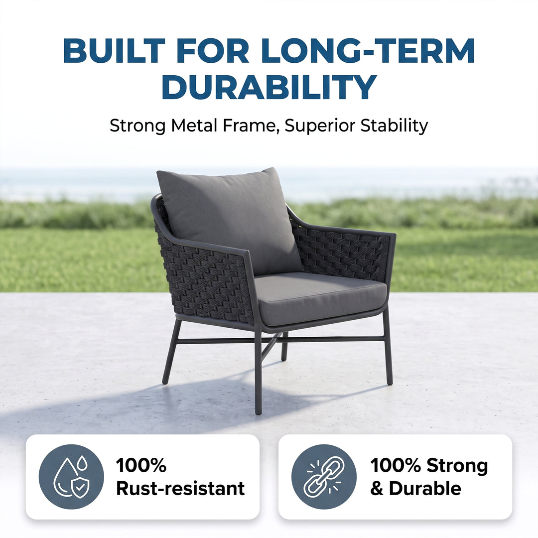 Lettiere Outdoor Garden Balcony Sofa Set 2 Seater, 2 Single Seater and 3 Tables Set (Grey)