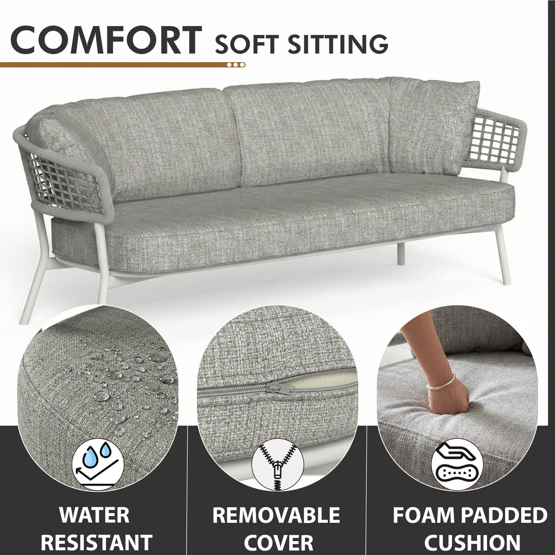 Zion Outdoor Sofa Set 3 Seater , 2 Single seater and 1 Center Table Set (Grey) Braided & Rope