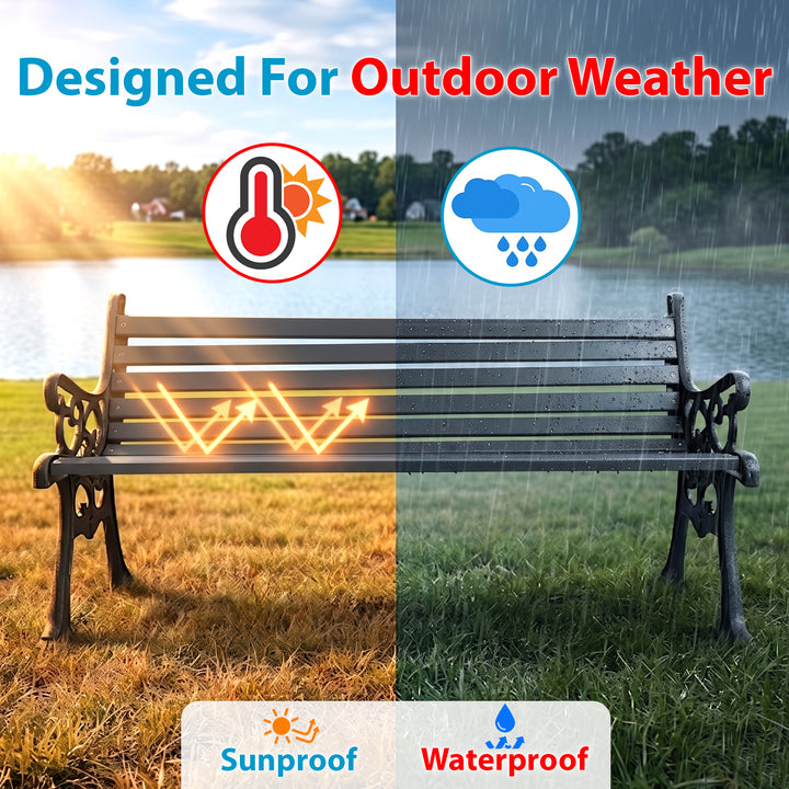 Wick Cast Iron 3 Seater Garden Bench for Outdoor Park - (Black + Grey)