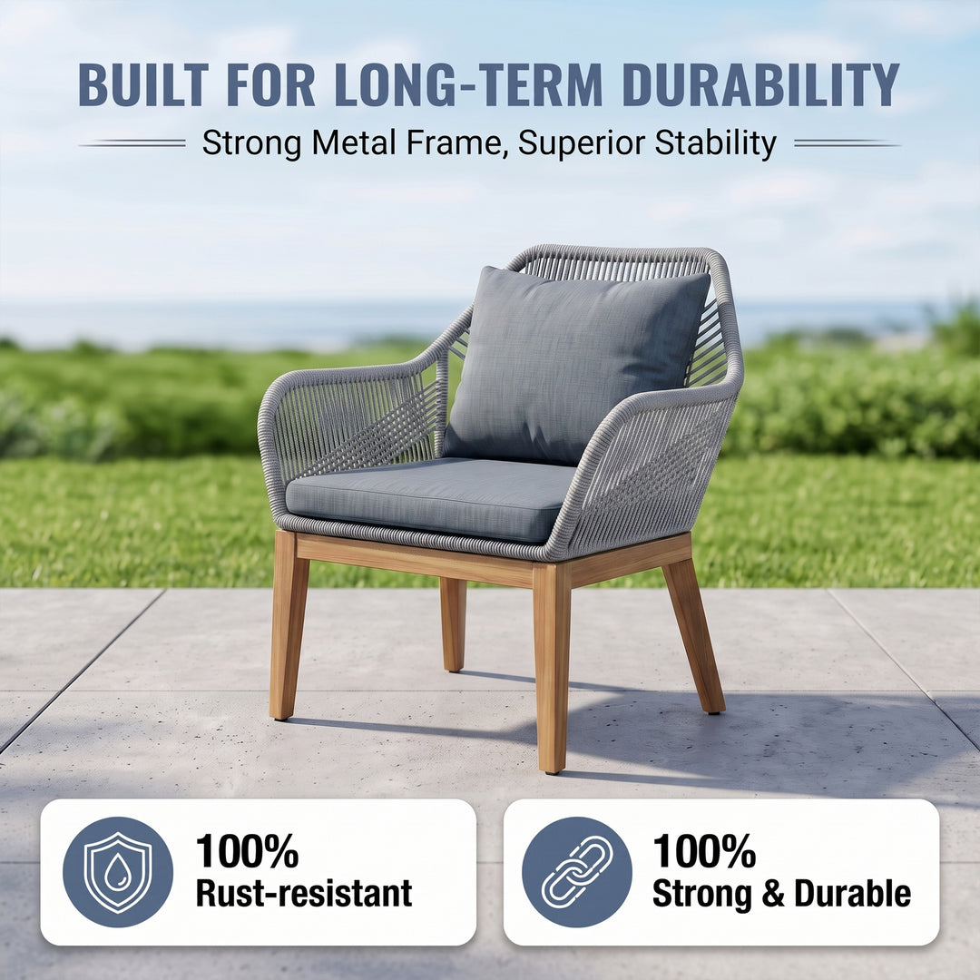Zoa Outdoor Garden Balcony Sofa Set 2 Seater , 2 Single Seater 1 Center Table Set (Grey) Braided and Rope