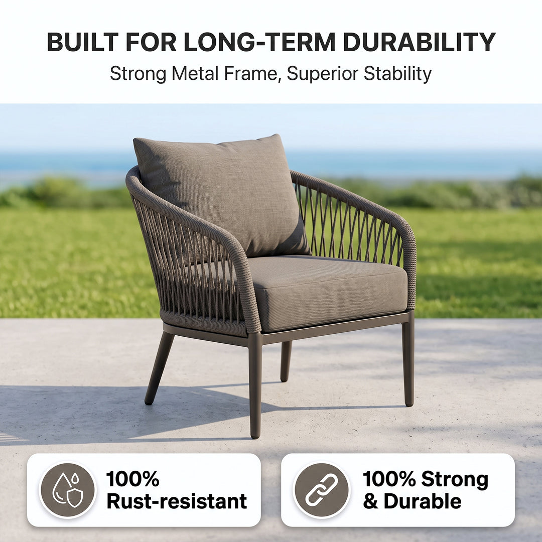 Gino Outdoor Sofa Set 2 Seater, 2 Single seater and 1 Center Table (Dark Grey) Braided & Rope